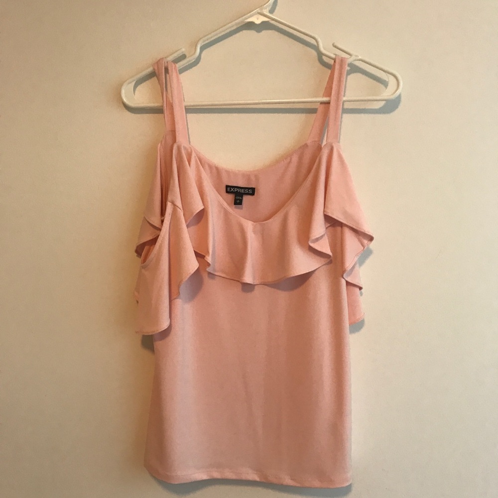 Express blush pink tank, ruffled flutter sleeve, S